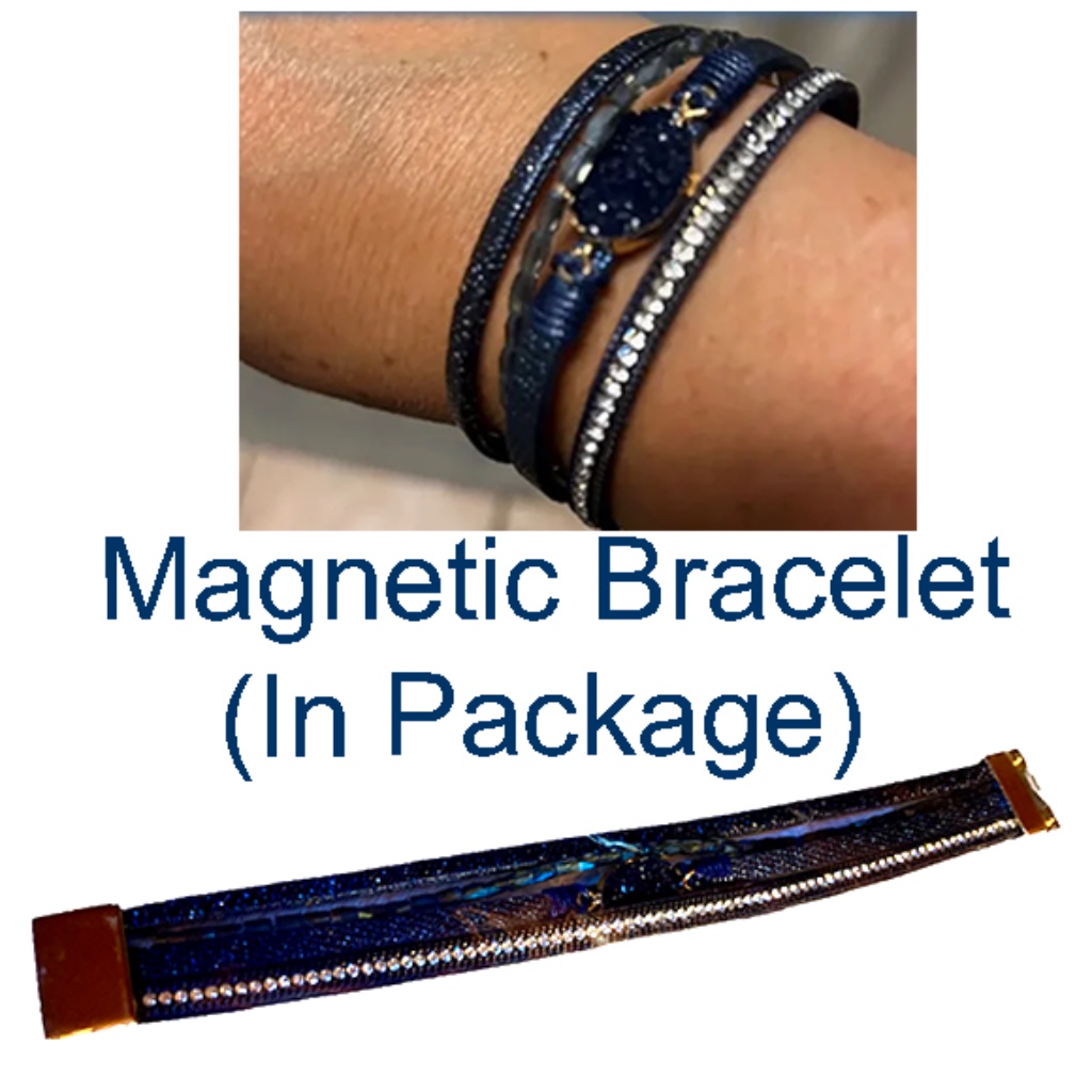 Ink Blue Multi Layer Bracelet - Crystal Studded Faux Leather Magnetic Clasp
